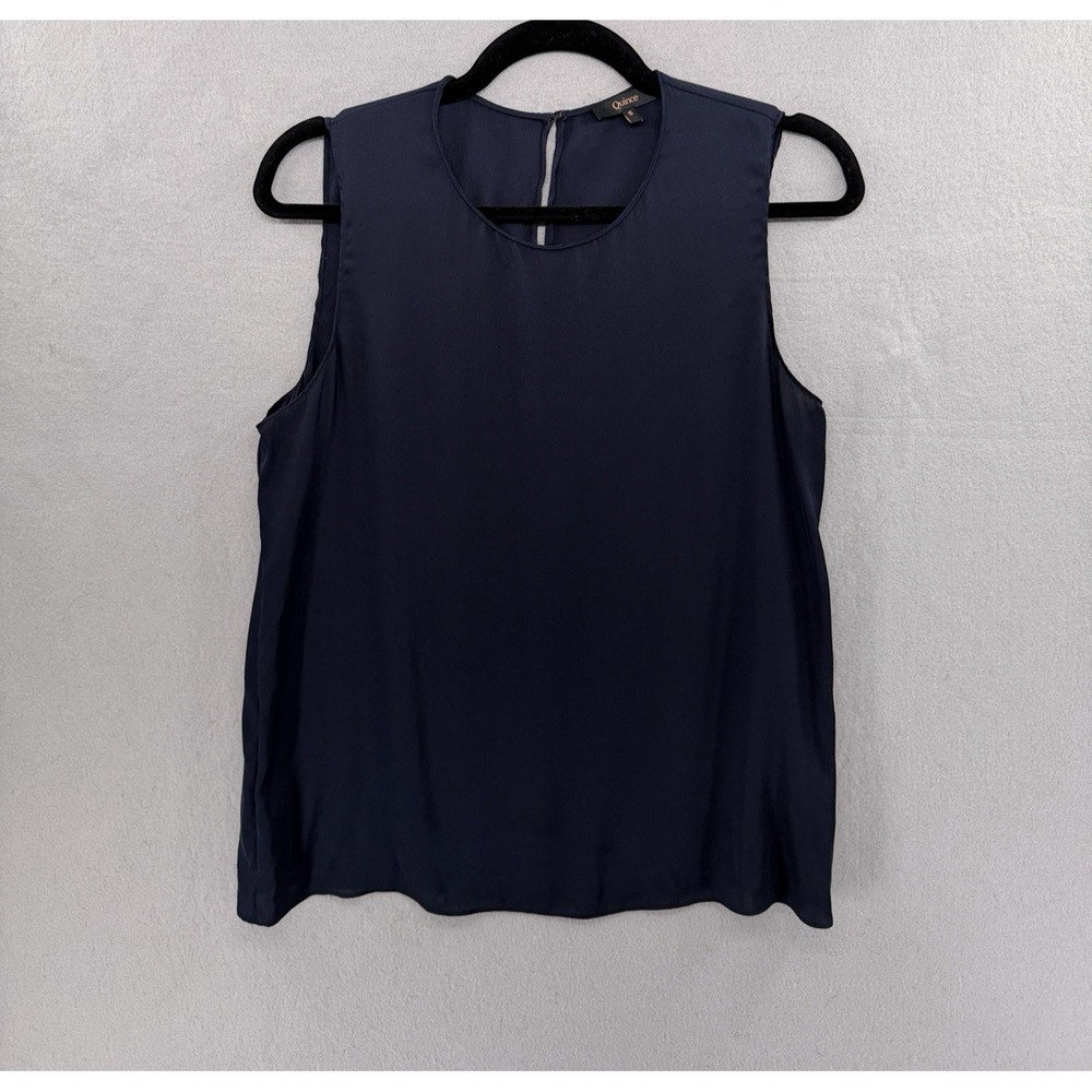 Quince Silk Shell Tank Womens S Navy Washable Stretch Minimalist Quiet Luxury
